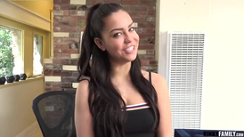 Cute eighteen year old Latina licked on the chair