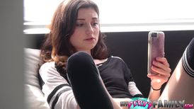Pretty brunette Hailey Little rides a fat cock